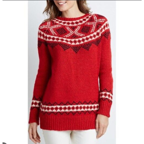 J.Jill Red Fair Isle Wool Blend Sweater Nordic Pullover Knit 3X - Picture 1 of 5